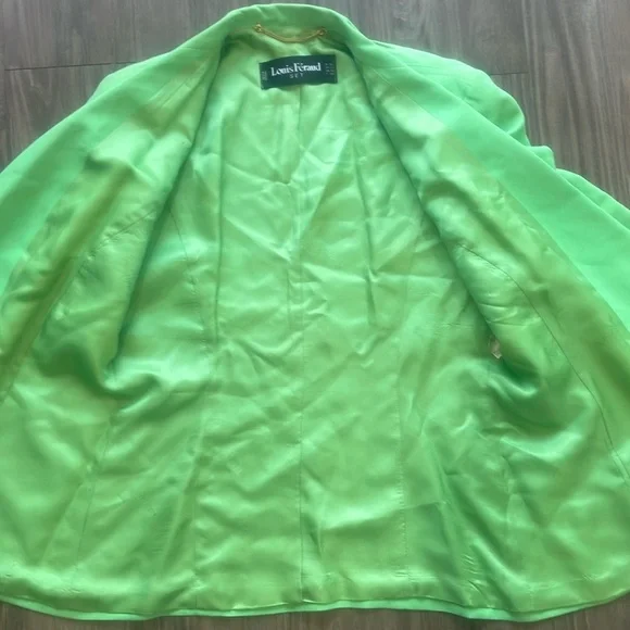 Vintage Lime Green Silk Blend Blazer Size 6 Designer Quiet Luxury - Picture 6 of 11
